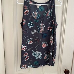 LOFT Floral Tank Top - Black and Teal